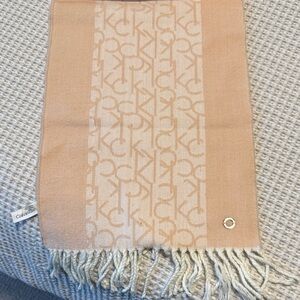 Calvin Klein Tan Monogram Fringe Scarf